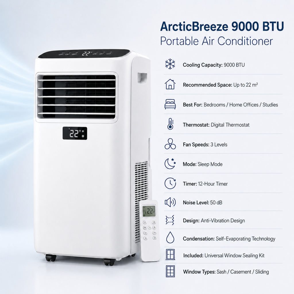 ArcticBreeze 9000 BTU Portable Air Conditioner - Specifications