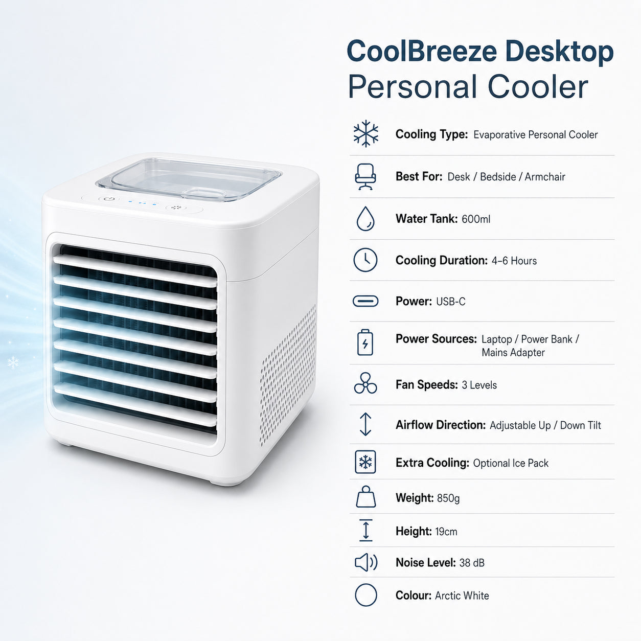 CoolBreeze Desktop Personal Cooler - Specifications